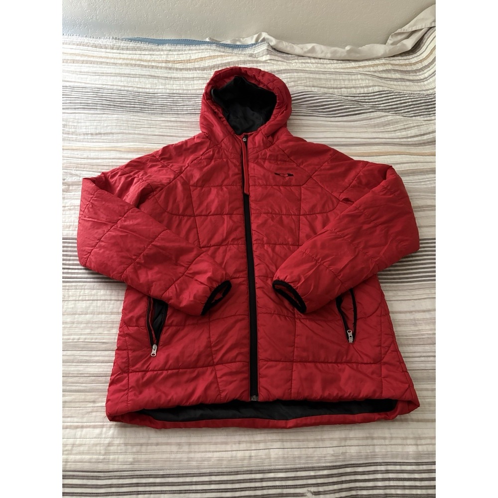 Vintage Men's Oakley Red Quilted Puffer Jacket Hooded - Size Medium RN#96548